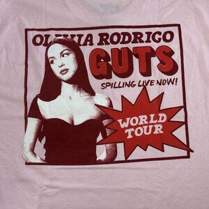 Olivia Rodrigo Guts Spilling Tour T-Shirt Pink LARGE New